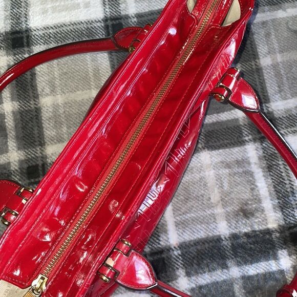 Ralph Lauren Vintage Ferrari Red Leather Handbag Glossy Shoulder Purse - Picture 7 of 16